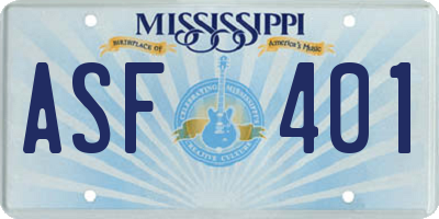 MS license plate ASF401