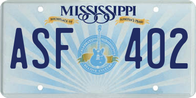 MS license plate ASF402