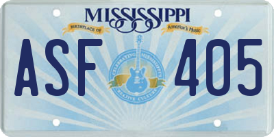 MS license plate ASF405
