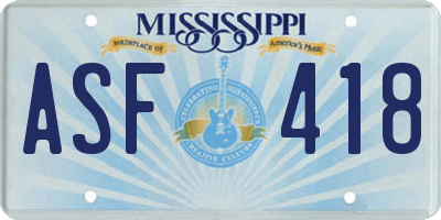 MS license plate ASF418