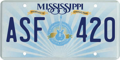 MS license plate ASF420
