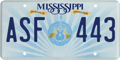 MS license plate ASF443
