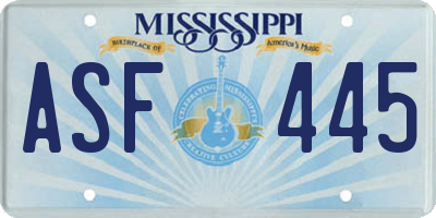MS license plate ASF445