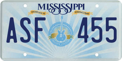 MS license plate ASF455