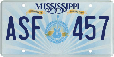 MS license plate ASF457