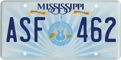 MS license plate ASF462