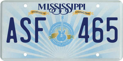 MS license plate ASF465