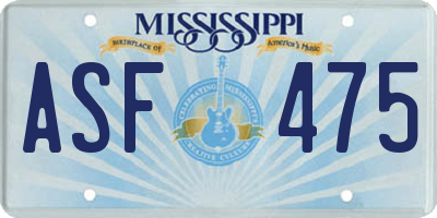 MS license plate ASF475