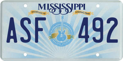 MS license plate ASF492