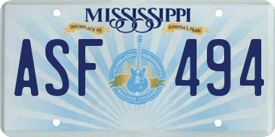 MS license plate ASF494