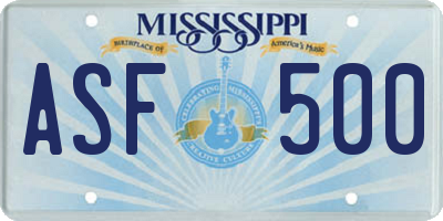 MS license plate ASF500
