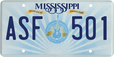 MS license plate ASF501