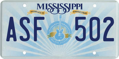 MS license plate ASF502
