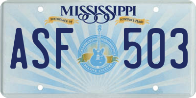 MS license plate ASF503