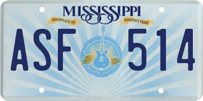MS license plate ASF514