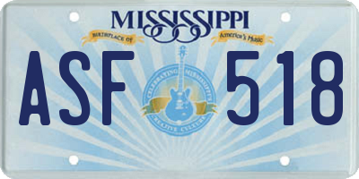 MS license plate ASF518