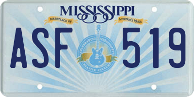 MS license plate ASF519