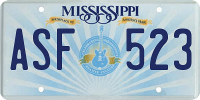 MS license plate ASF523