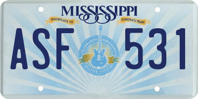 MS license plate ASF531