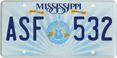 MS license plate ASF532