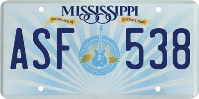 MS license plate ASF538
