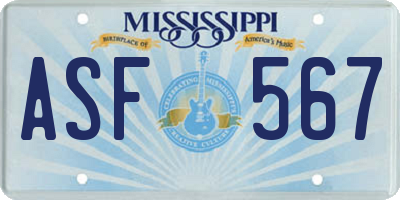 MS license plate ASF567