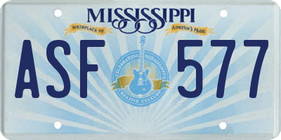 MS license plate ASF577