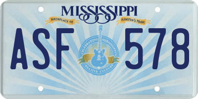 MS license plate ASF578