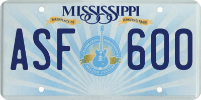 MS license plate ASF600
