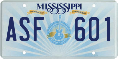 MS license plate ASF601