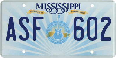 MS license plate ASF602