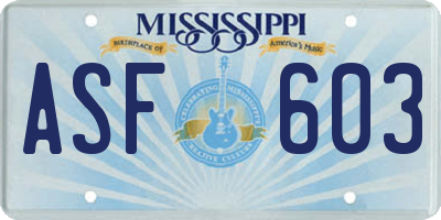 MS license plate ASF603
