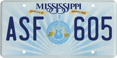 MS license plate ASF605