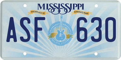 MS license plate ASF630