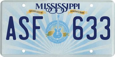 MS license plate ASF633