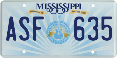 MS license plate ASF635
