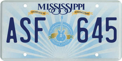 MS license plate ASF645