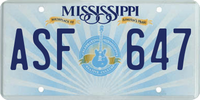 MS license plate ASF647