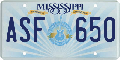 MS license plate ASF650