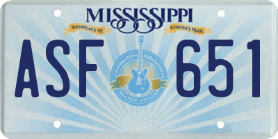 MS license plate ASF651