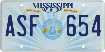 MS license plate ASF654