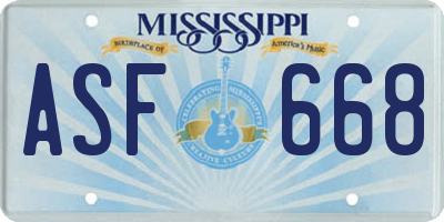 MS license plate ASF668