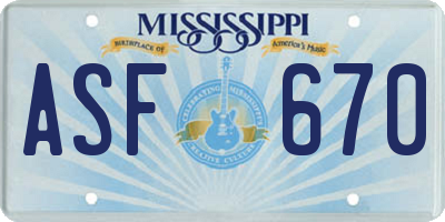 MS license plate ASF670