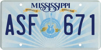MS license plate ASF671