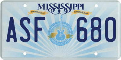 MS license plate ASF680
