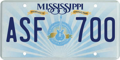 MS license plate ASF700