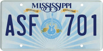 MS license plate ASF701
