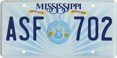 MS license plate ASF702