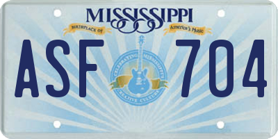 MS license plate ASF704
