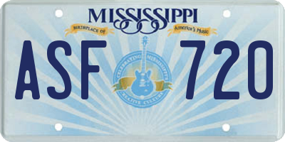 MS license plate ASF720